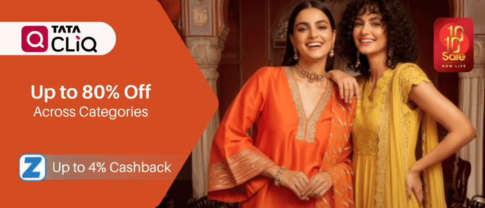 Up to 80% Off across categories on Tata Cliq + 4% Zokera Cashback