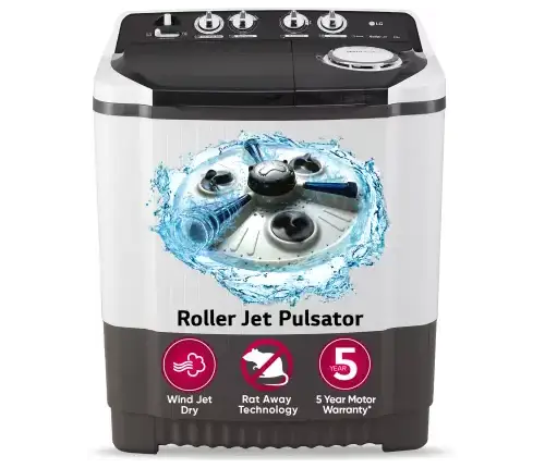 LG 8 kg 5 Star with Roller Jet Pulsator with Soak, Wind Jet Dry and Rat Away, 6 Kg (Spin Tub Capacity), Semi Automatic Top Load Washing Machine