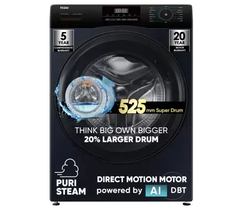 Haier 9 kg Fully Automatic Front Load Washing Machine with In-built Heater Black