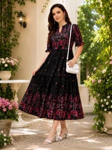 RIBNISH Women A-line Black Dress Price in India - Buy RIBNISH Women A-line Black Dress online at Shopsy.in